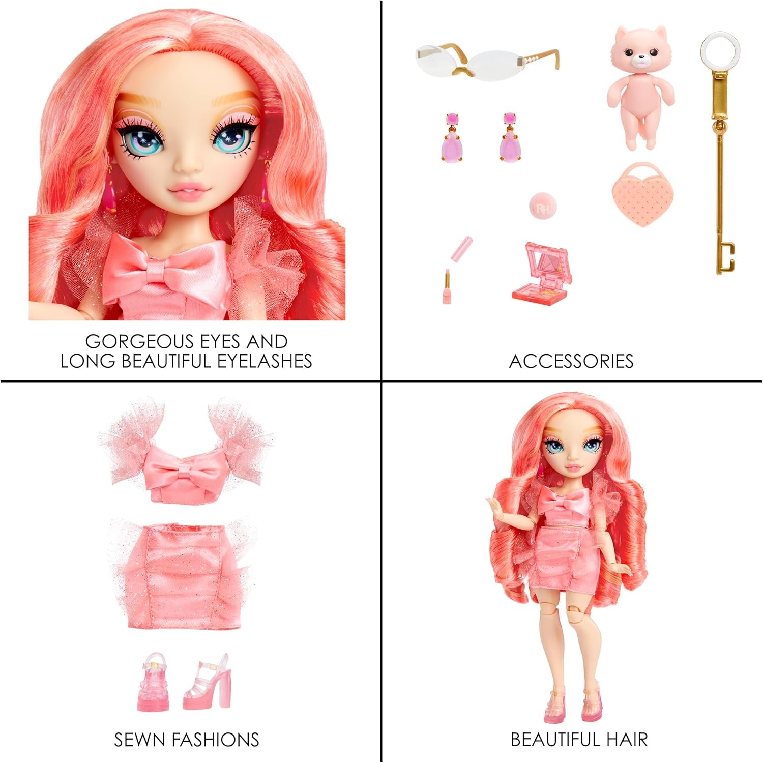 Rainbow High Fashion Doll - Pinkly Paige - Poupée mannequin rose dans une tenue tendance - avec des lunettes et plus de 10 accessoires de jeu colorés - Idéale pour les 4-12 ans et les collectionneurs
