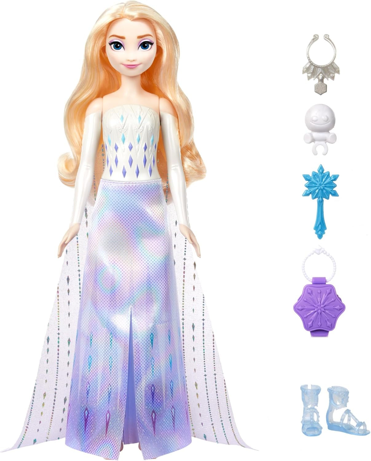 Mattel Disney The Ice Queen Elsa Fashion Doll Set, Spin & Reveal avec 11 surprises, dont 5 accessoires, 5 autocollants et une scène de jeu, inspirée du film Disney, HTG25 Naty Shop Dolls