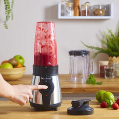 Mélangeur Blend&Go LM1B1D 300 W, mixeur à smoothie avec 750 ml d'étoffe d'art, flacons de transport de 750 ml inclus, 4 abnehmbaren Klingen, Edelstahlobreflchen Mother and Child Naty Shop