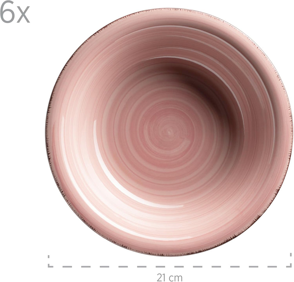 MÄSER 931495 Bel Tempo II Service de table pour 6 personnes au look vintage moderne, service de table 12 pièces, peint à la main, rose, grès