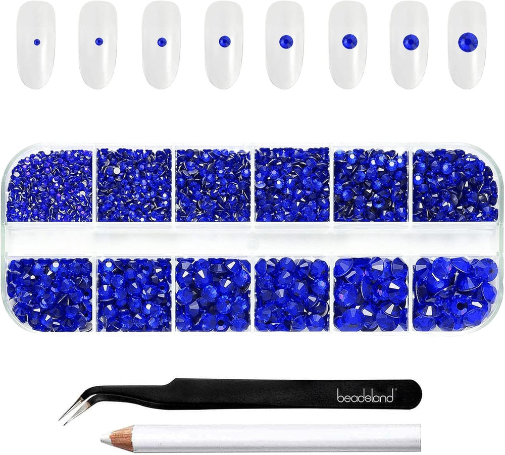 Beadland 2500Pcs Verre Nailart Strasssteine ​​​​Kristall Flatback Edelsteine ​​​​Runde, ​​​​pour Handwerk Gemischt 8 Größen SS4 ~ SS30 Mit Picking Pinzette Und Stift (Kristall Weiss)