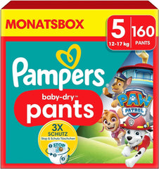 Couches Pampers Paw Patrol Pants taille 5 (12-17Kg) Baby-Dry, Junior avec poche Stop and Protect, BOITE MENSUEL, 160 couches Naty Shop 5 (160 pièces) Nouveau