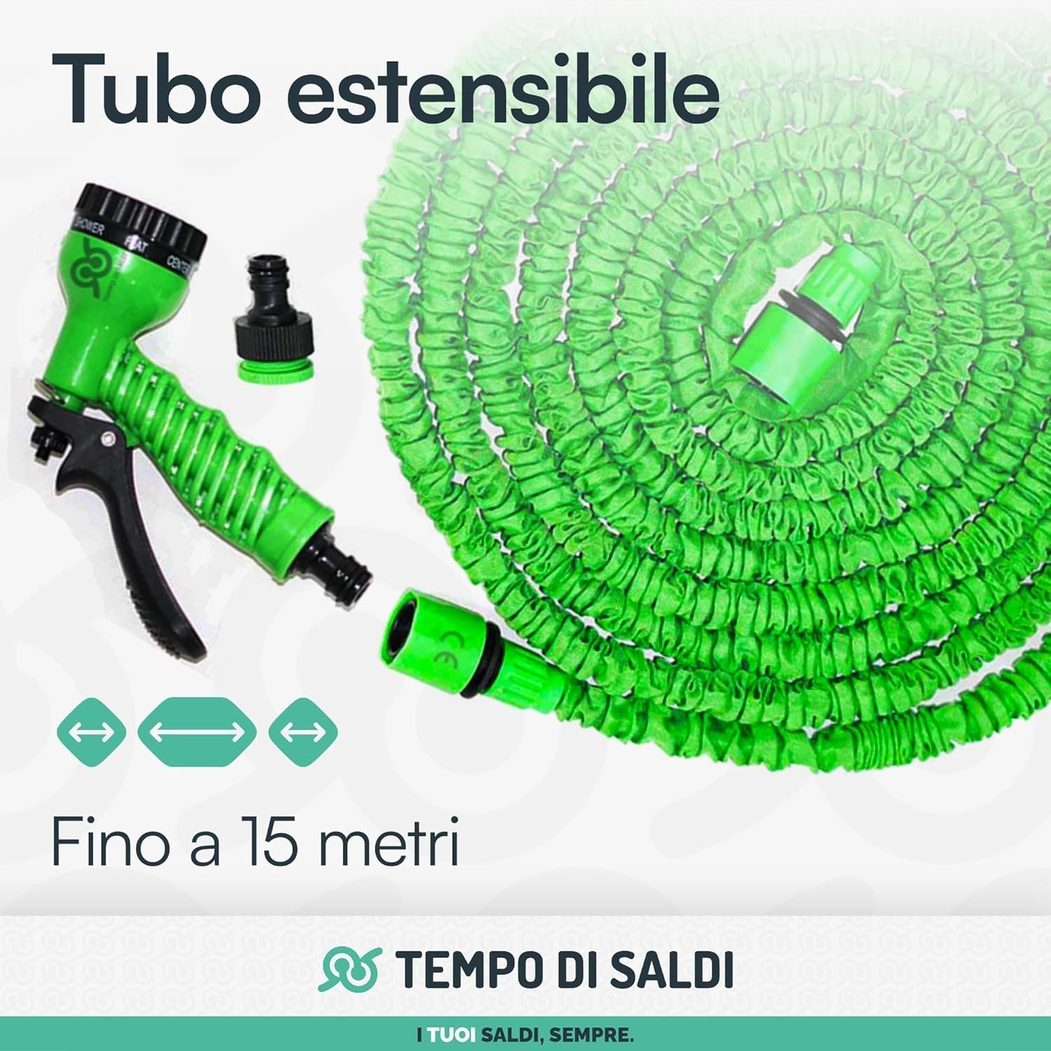 Furtun de grădină extensibil de 15 m cu 7 funcții pentru curățare impermeabilă