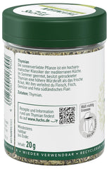 Fuchs Gewürze - Thym gerebelt - Méditerranée Kräuternote für Feta, Gemüse und Fleischgerichte - ingrédients naturels - 20 g en dose variable, recyclable