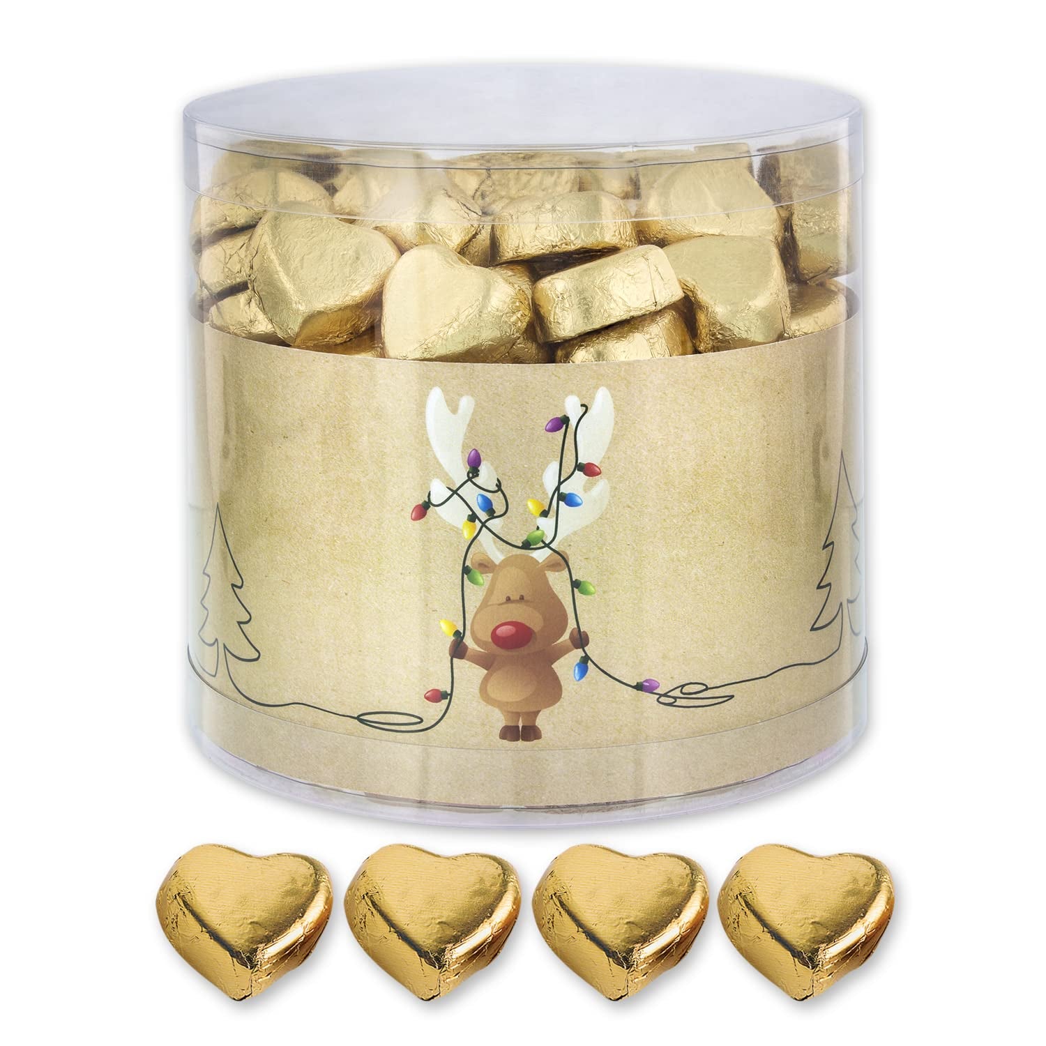 Günthart 150 pièces cœurs en chocolat doré fourrés au nougat, renne | Rudolph le Rouge - Crème de Nougat | Coeurs en chocolat doré | Concours | Coeurs en chocolat doré | Noël (1,2 kg)