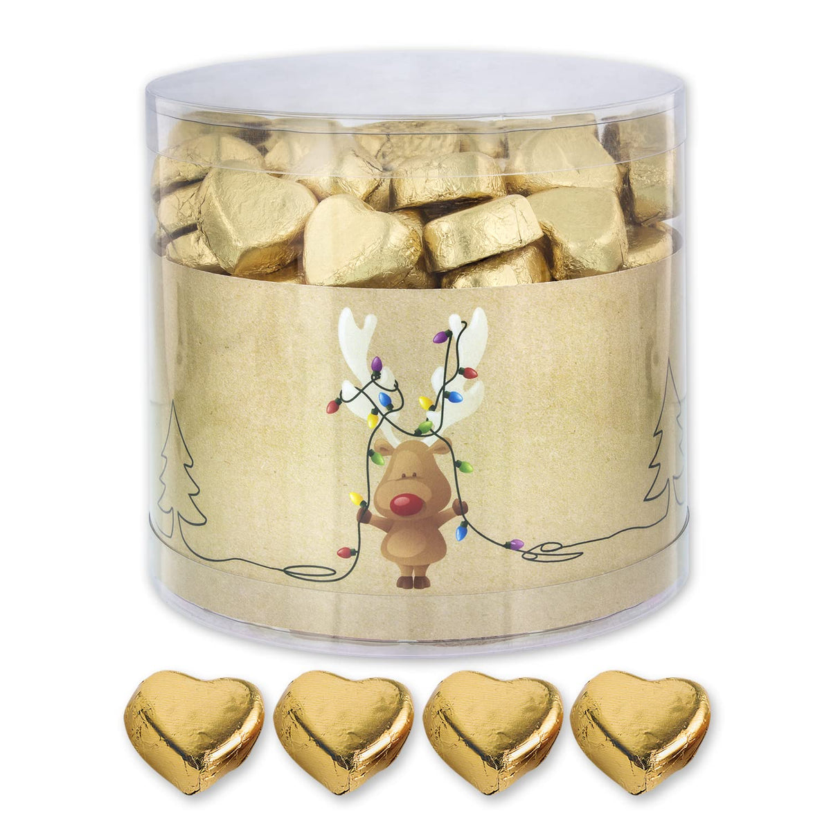 Günthart 150 pièces cœurs en chocolat doré fourrés au nougat, renne | Rudolph le Rouge - Crème de Nougat | Coeurs en chocolat doré | Concours | Coeurs en chocolat doré | Noël (1,2 kg)