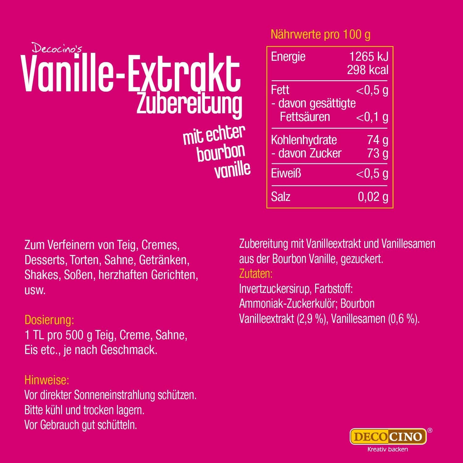 DECOCINO Extrait de vanille (20 ml) Arômes Naty Shop