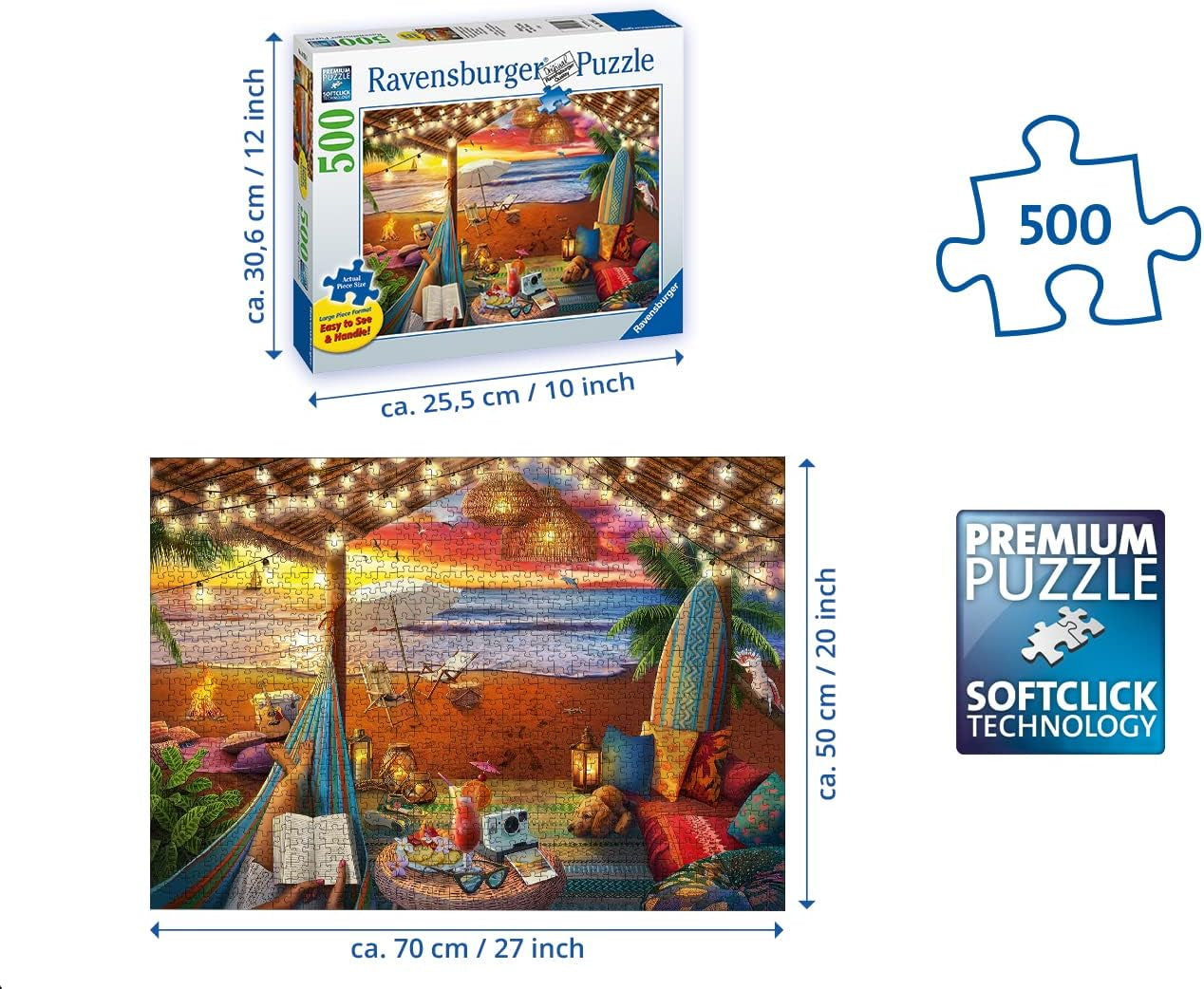 Ravensburger Puzzle 16795 - Coucher de soleil sur la plage - Puzzle de 500 pièces pour adultes et enfants de 10 ans et plus avec des pièces de puzzle plus grandes [Exclusivement sur Amazon] Puzzle Naty Shop