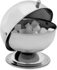 Relaxdays SWEETY Sucrier Inox 14 x 13 x 13 cm (H x L x P) Boule à Sucre avec Couvercle Roulant Boite à Bonbons Ronde Argenté