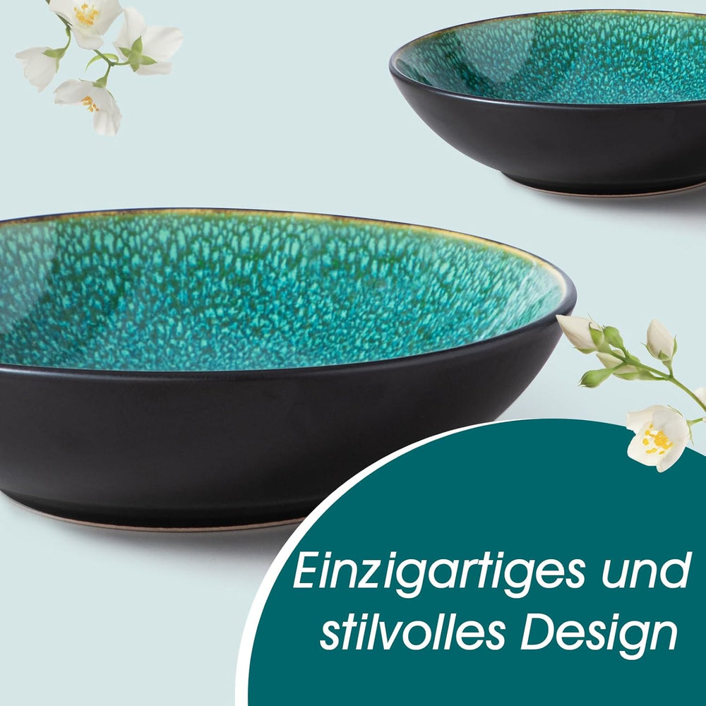 Service de table pour 6 personnes Vancasso PLAYA Service de table en grès 24 pièces pour 6 personnes Vert comprenant assiettes, assiettes Suma, bols et assiettes à salade Passe au lave-vaisselle et au micro-ondes