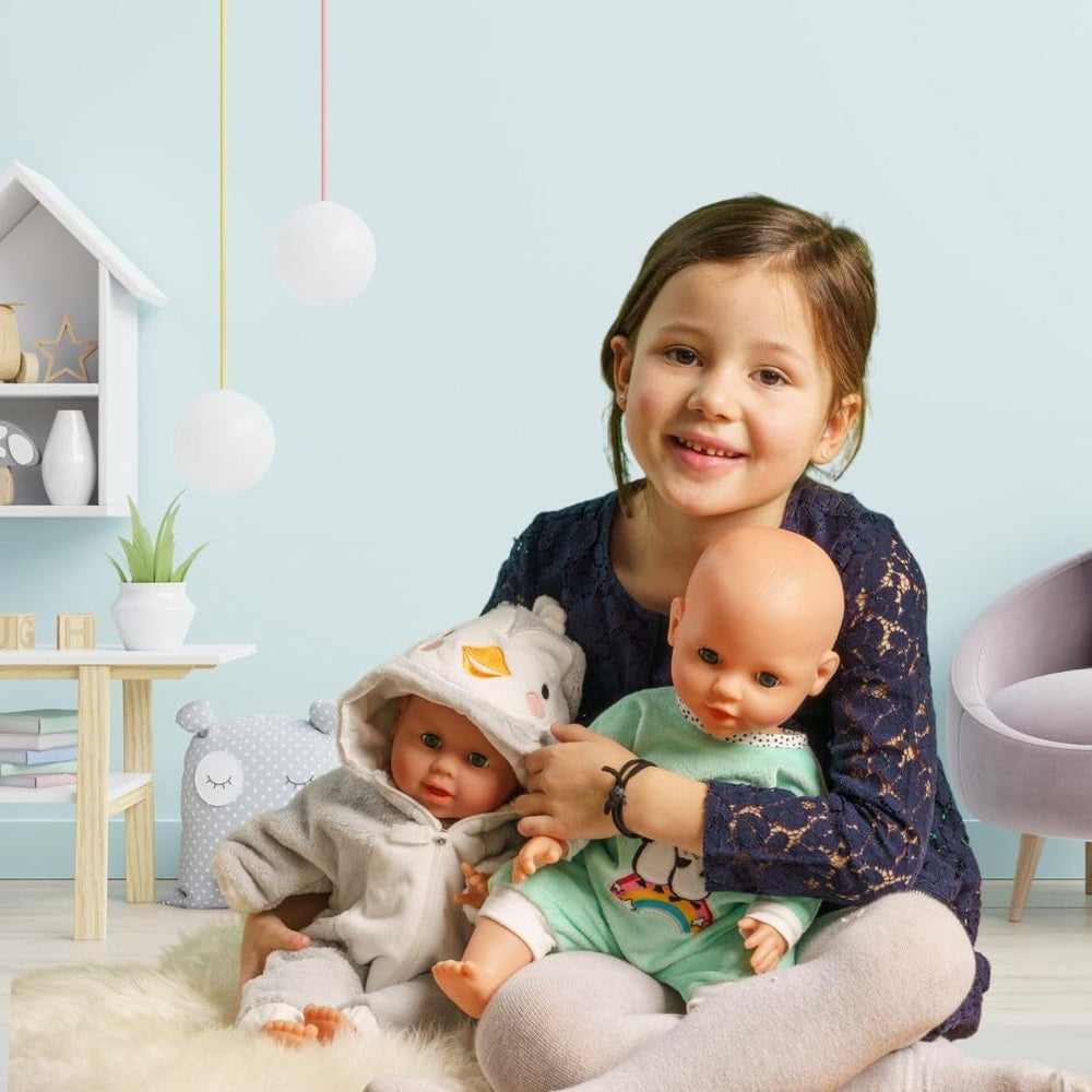 Heless 2181 - Strampler für Puppen im Pinguin Pünktchen Design, aus Softvelours mit hochwertiger Bestickung, Größe 35 - 45 cm
