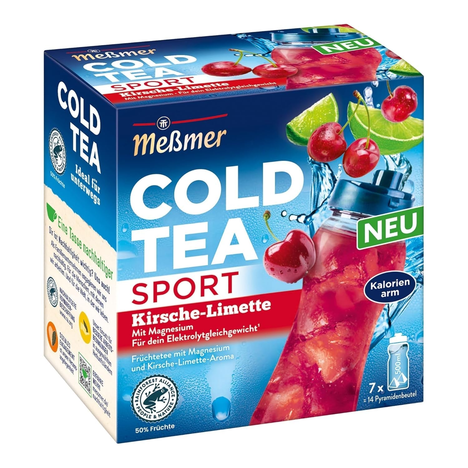 Meßmer Cold Tea Trinkpause Zmeură | Ceai de fructe, aromatizat natural, cu gust de zmeură | Ediție limitată | Pentru infuzie rece | 14 pliculețe piramidale