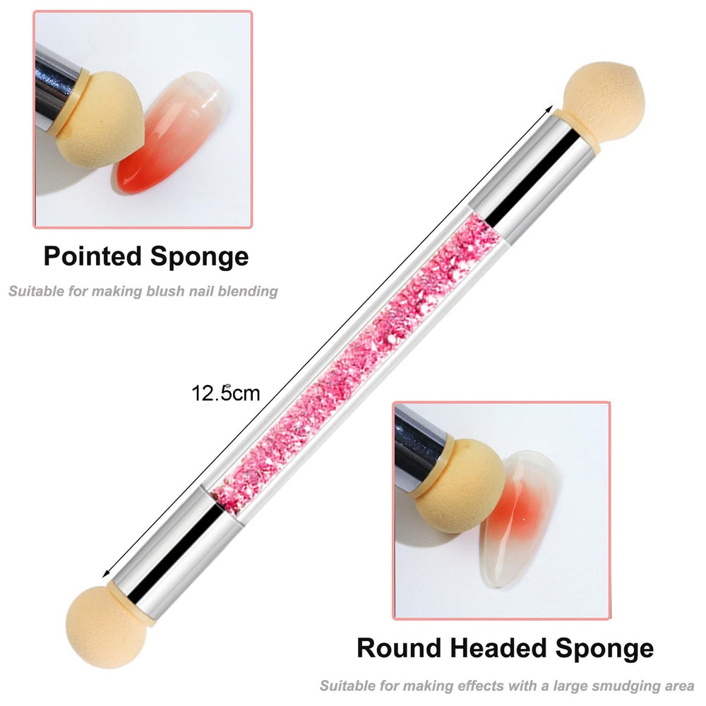 6 pcs Nagel Pinsel Set, Double Fin Nageldesign Pinsel, Acrylique Nail Art Pinsel Set Nail Art Liner Pinsel Dotting Tool pour DIY Nail Art Design (Mit 1 Schwammbürste)