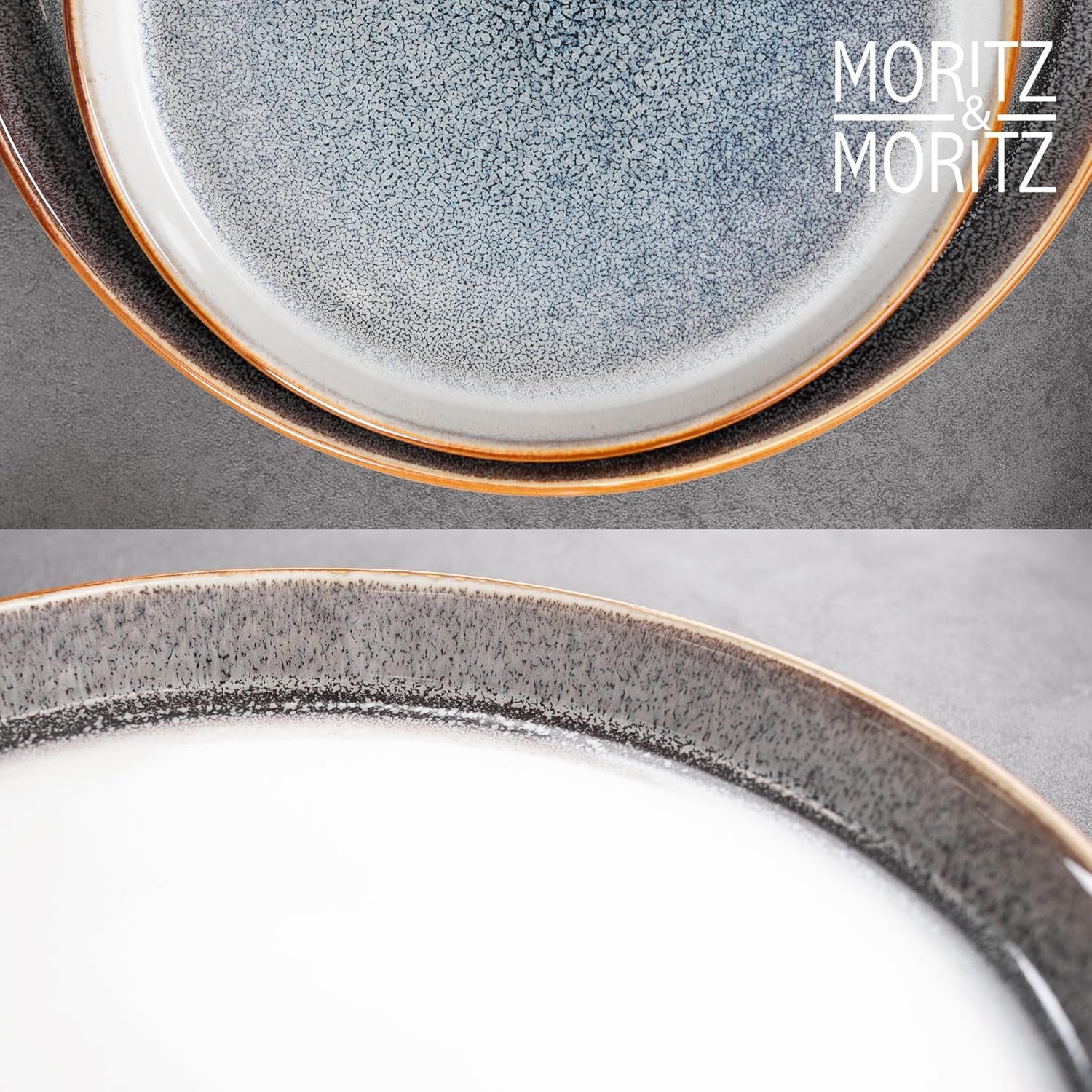 Moritz & Moritz TARENTO Service de table 24 pièces pour 6 personnes, gris – Service d'assiettes élégant en grès de haute qualité – Le service de table comprend 6 assiettes plates, 6 assiettes à dessert, 6 assiettes plates et 6 tasses.
