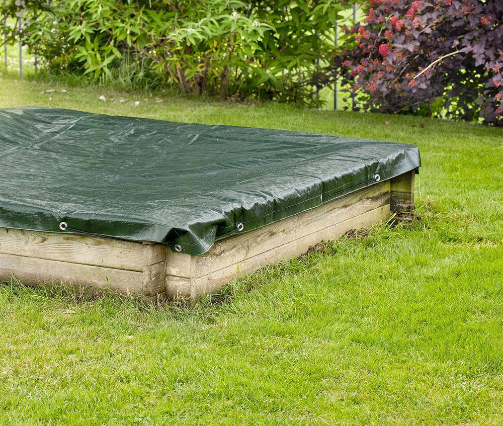 Piscină mini pentru copii, albastră, 122 x 122 x 30 cm și prelată Windhager, prelată pentru nisip de 4 m, prelată pentru nisip cu ochiuri metalice și șnur elastic, mică, 180 g/m² 1,4 x 1,4 m, verde, 07046