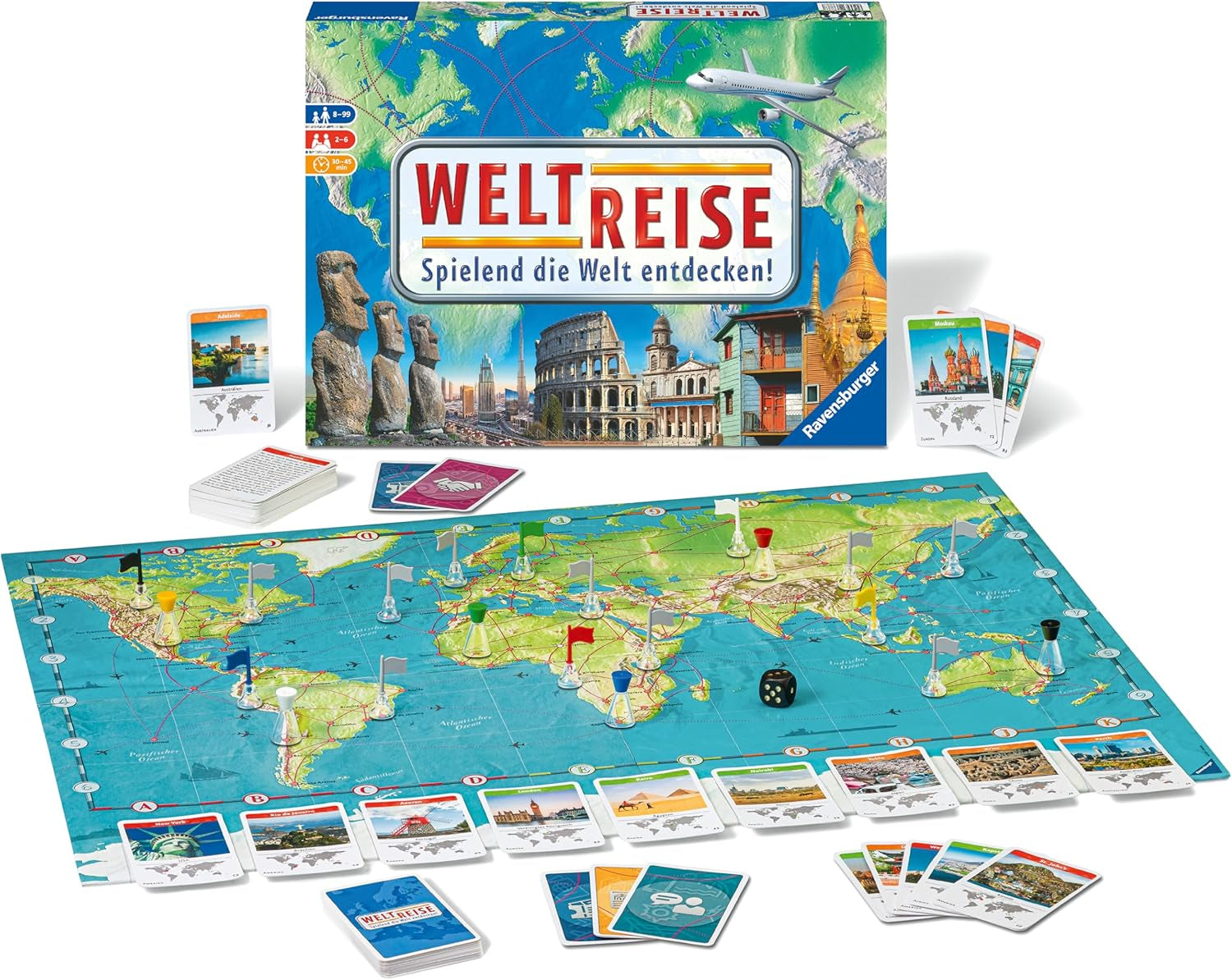 Ravensburger Family Game 26888 - World Tour - Classique pour les familles à partir de 8 ans - Jeu de société, voyage dans le monde, jeu de société pour jusqu'à 6 joueurs - 170+ villes