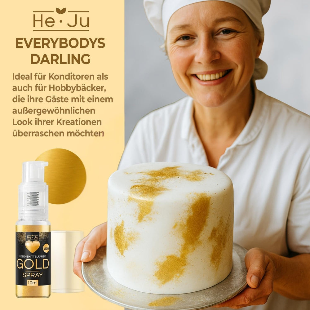He-Ju Food Color Spray Gold 10g Poudre d'Or Comestible Vegan et Paillettes Comestibles Gratuites E171 pour Boissons