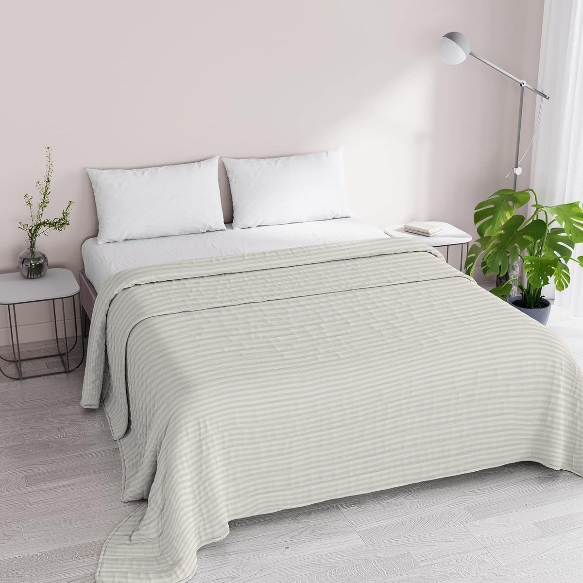 Couette d'été Satin Rayures, polyester, crème, 260X250 Cm Couettes et couettes Naty Shop Crème 260X250 Cm