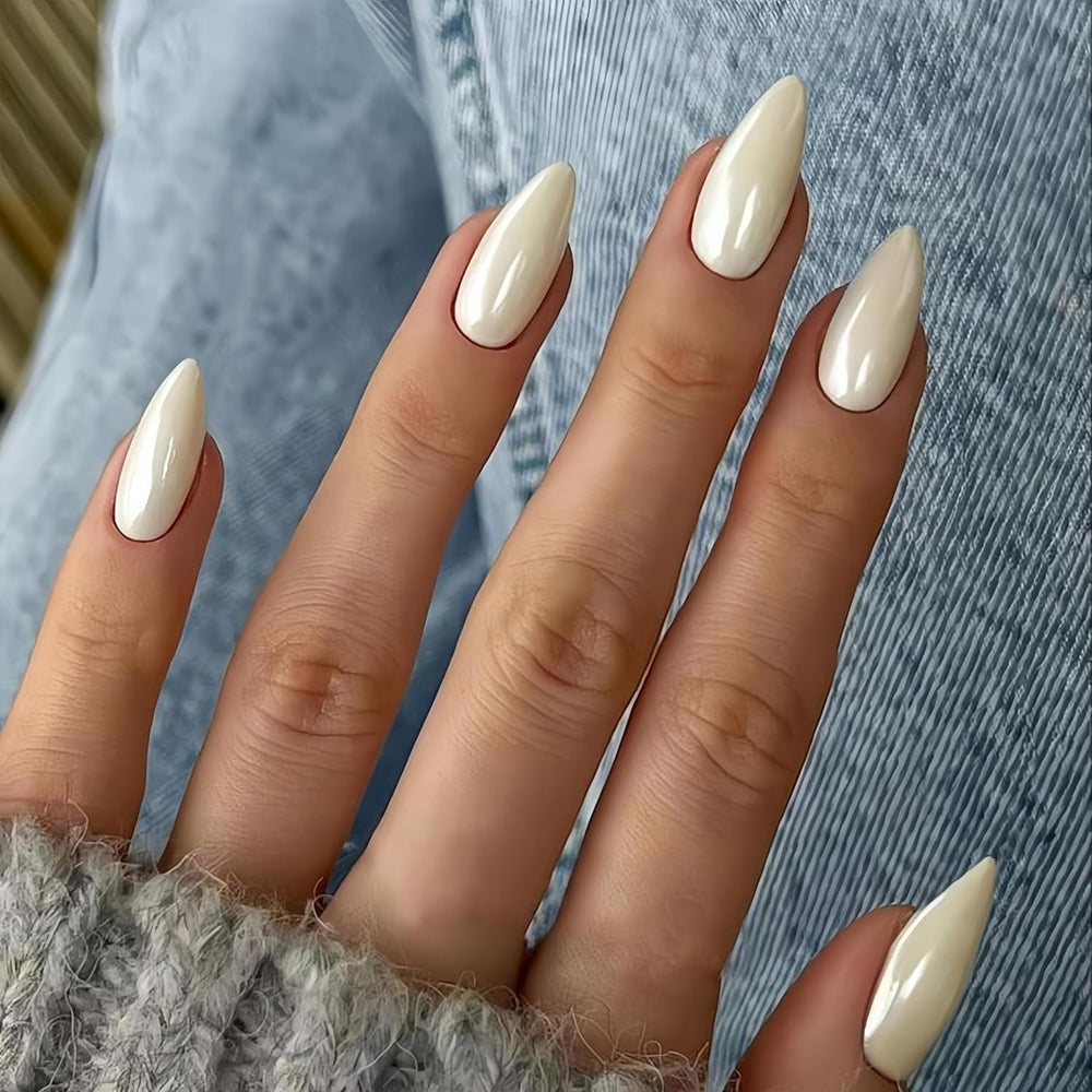 Ongles Chromés Autocollants - Colle Pailletée Brun Amande Moyen Sur Les Ongles Faux Ongles Pailletés Colle Sur Ongles Artificiels Ongles Acryliques Vernis Pour Femme 24 Pièces