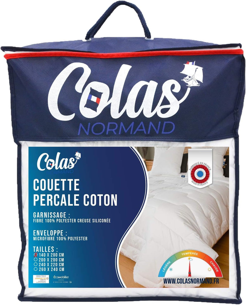 COLAS NORMAND Couette Percale Coton 260 X 240 Cm Haute Qualité 100% Percale Coton Doux et Confortable Durable Finition Fine Fabriqué en France Couettes et Couettes Blanc Naty Shop 140X200 Cm Tempéré