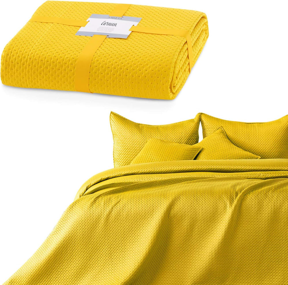 Ameliahome couvre-lit 200X220 Cm couvre-lit vert foncé avec deux côtés en relief Mat Satin Carmen Lits et Couvertures Besuche den AmeliaHome-Store Carmen Gelb 240X260 Cm