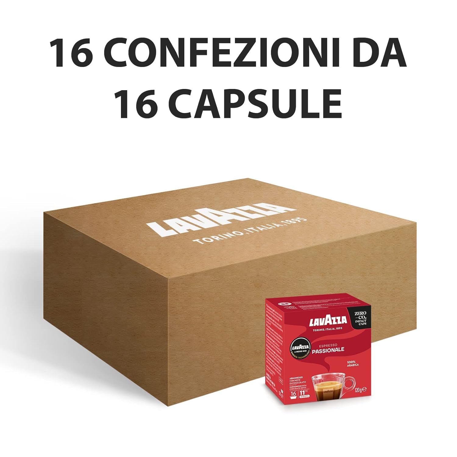 Lavazza, A Modo Mio Passionale, 256 capsules de café, pour un Espresso aux notes de caramel et de chocolat, 100% Arabica, intensité 11/13, torréfaction foncée, 16 paquets x 16 capsules