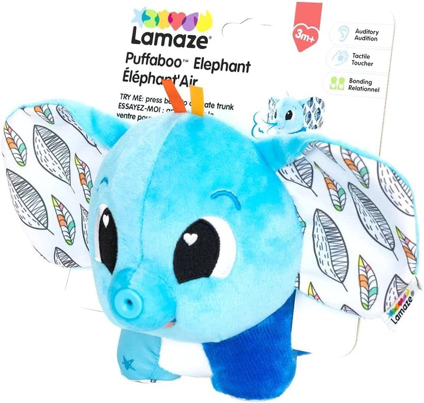 LAMAZE Elephant Puffaboo, Jouet nouveau-né, Jouet sensoriel pour bébé, Cadeau pour les nouveaux parents, Jouet de développement pour garçons et filles de 3 mois, L27467 Baby Toys Naty Shop
