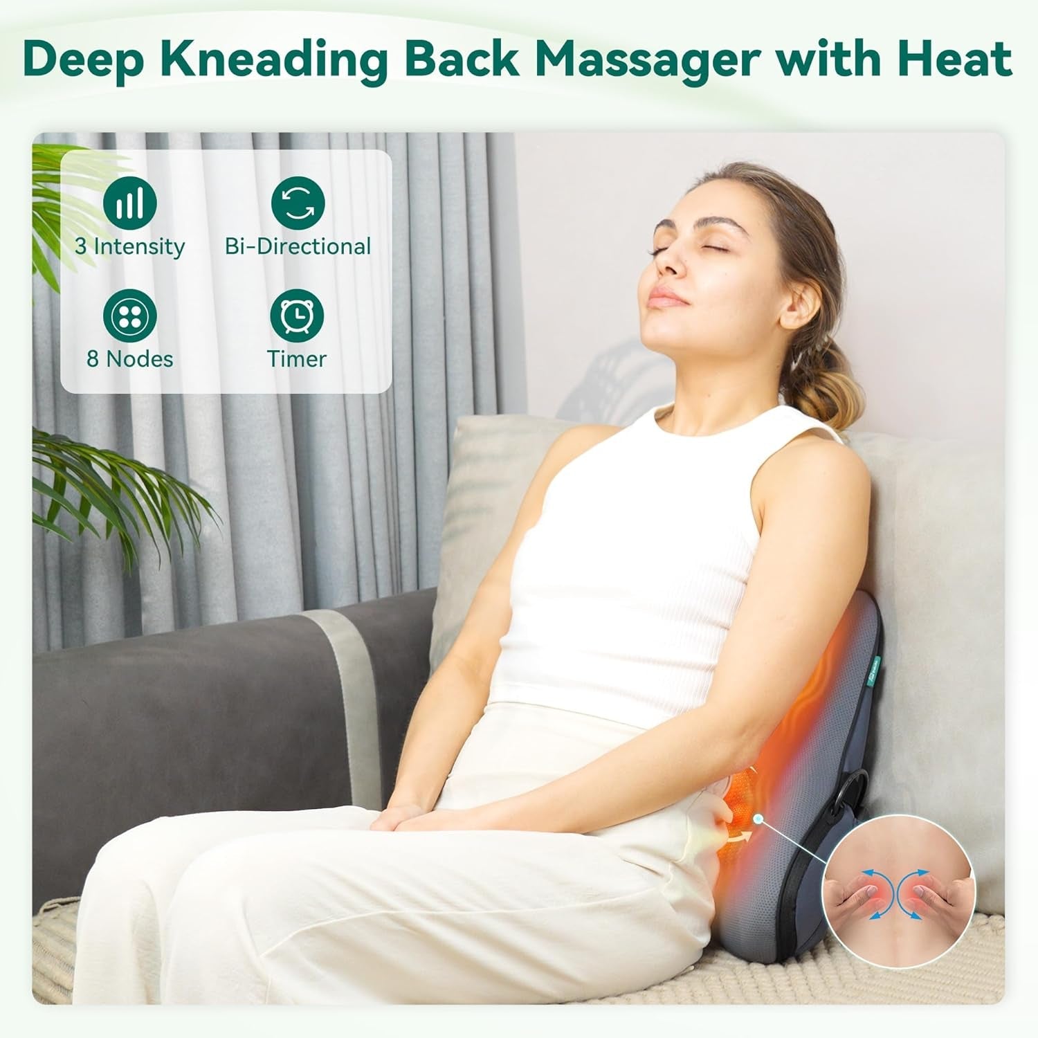 Snailax Oreiller de soutien lombaire ergonomique avec massage et chaleur, oreiller de dos Shiatsu en mousse à mémoire de forme, coussin de siège avec 3 intensités de massage | 2 niveaux de chaleur | 3 minuteries | position assise confortable