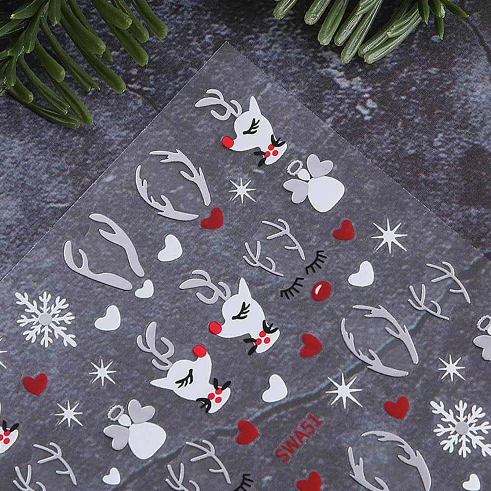Autocollants pour ongles en forme de flocon de neige de dessin animé, autocollants pour ongles de Noël, autocollants, dessins d'ongles de Noël, nail art, cerf, flocons de neige, autocollants pour ongles de Noël, accessoires pour ongles d'hiver
