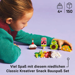 LEGO Classic Kreativer Snack Bauspaß, Spielzeug mit Essen für fantasievolle Rollenspiele, Bauset für Jungen und Mädchen ab 4 Jahren, Cupcake, Avocado, EIS am Stiel und Taco 11039