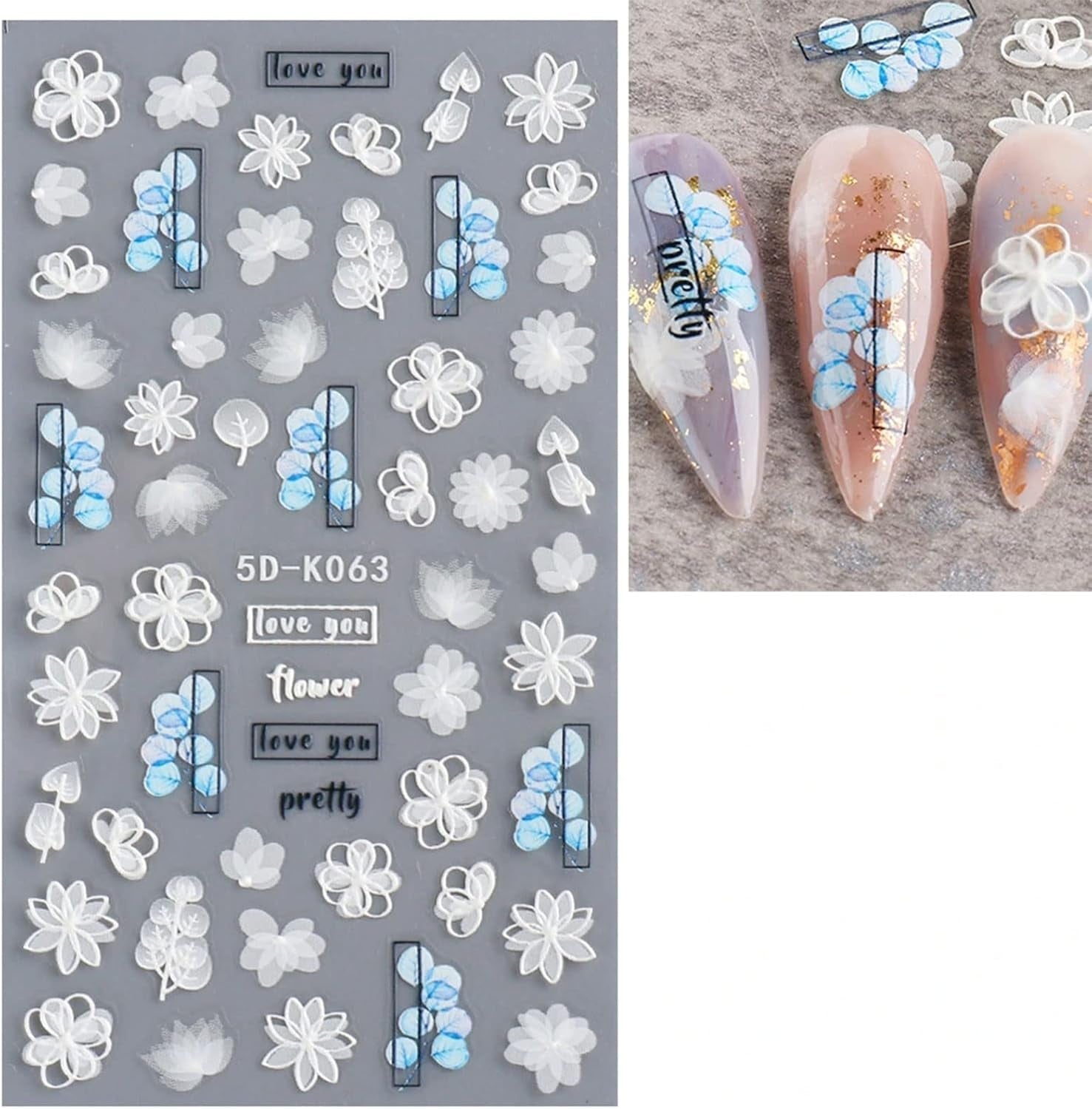 JMEOWIO Autocollants de manucure 3D en forme de fleurs pour nail art