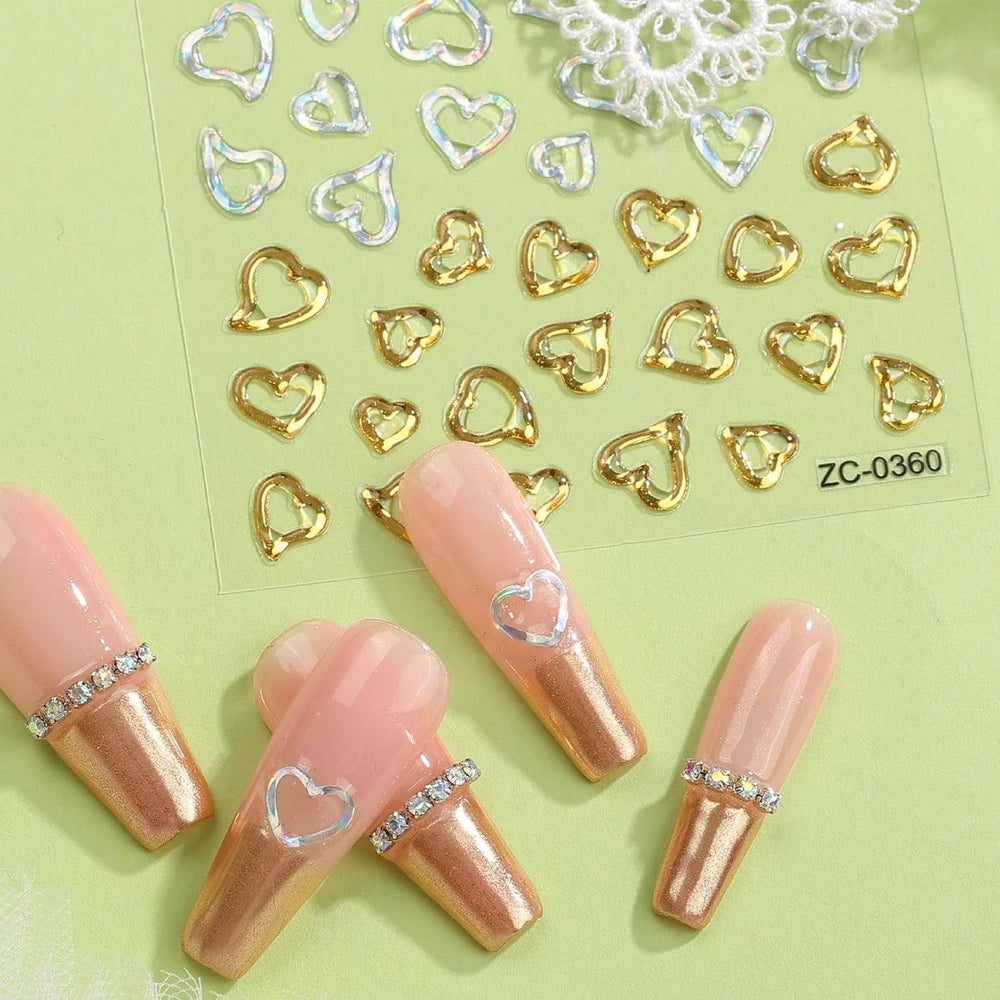JMEOWIO 6 Blatt 3D Nail Sticker Goldene Unregelmäßige Geometrische Nail Art Sticker Selbstklebend Nagelaufkleber 5D Stereoskopisch Dekoration Nageldesign Zubehör