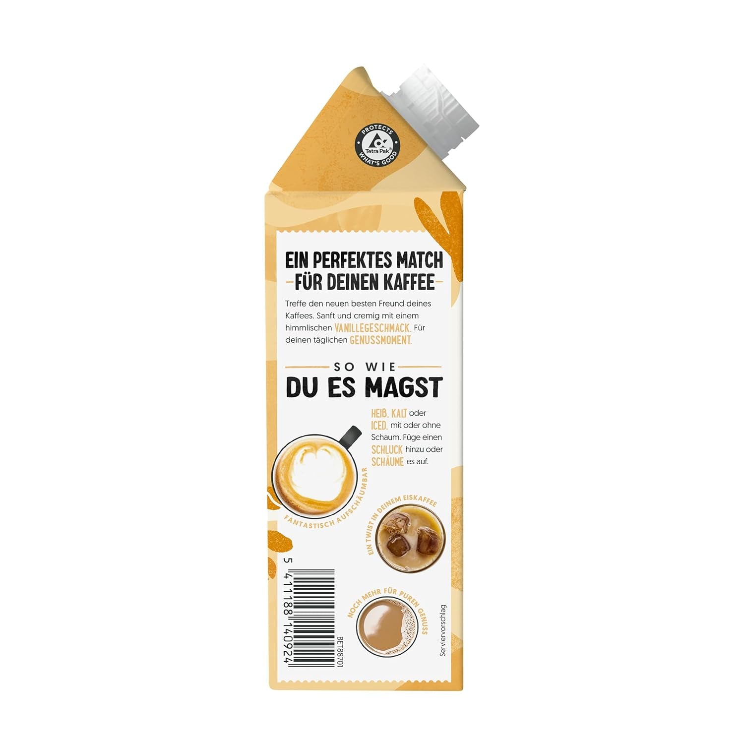 Alpro Barista Vanille – Zum Aufschäumen – Von Natur aus laktosefrei – Riche en substances de ballast, calcium et vitamines – 8 x 750 ml – Haltbar