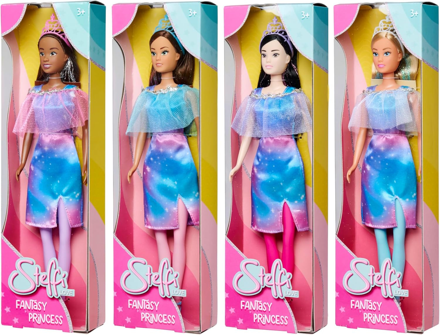 Simba Steffi Love Fantasy Princess, 4 couleurs assorties, un seul article expédié, poupée princesse avec cape et rayures pailletées, 29 cm, à partir de 3 ans