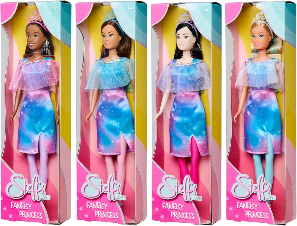 Simba Steffi Love Fantasy Princess, 4 couleurs assorties, un seul article expédié, poupée princesse avec cape et rayures pailletées, 29 cm, à partir de 3 ans