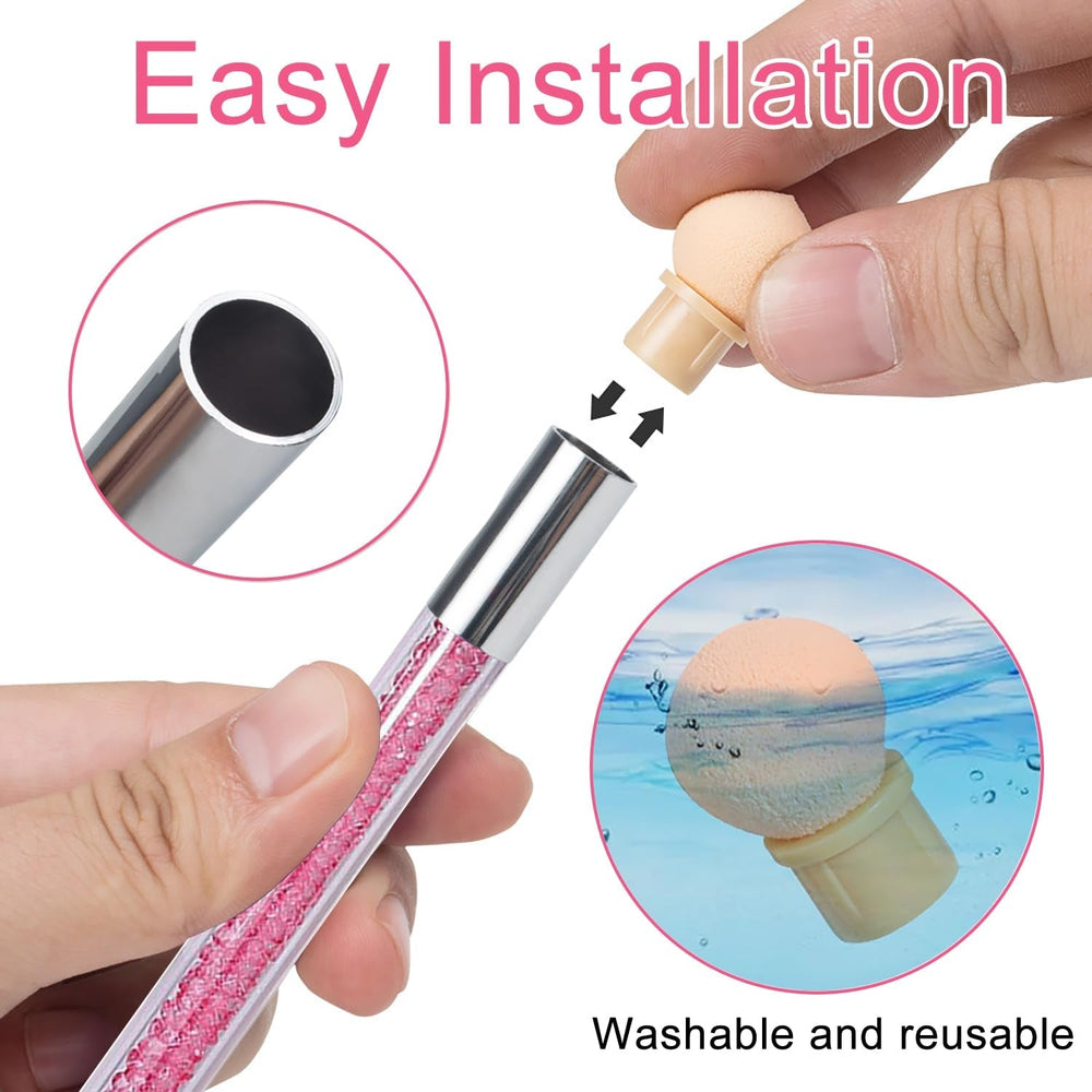 2 pièces Nail Art Rendering-Werkzeuge Doppelter Kopf, éponge pinceau applicateur Inkl 8 Ersatzköpfe, Nail Art Schwamm et Tupfpinsel (blanc, rose)