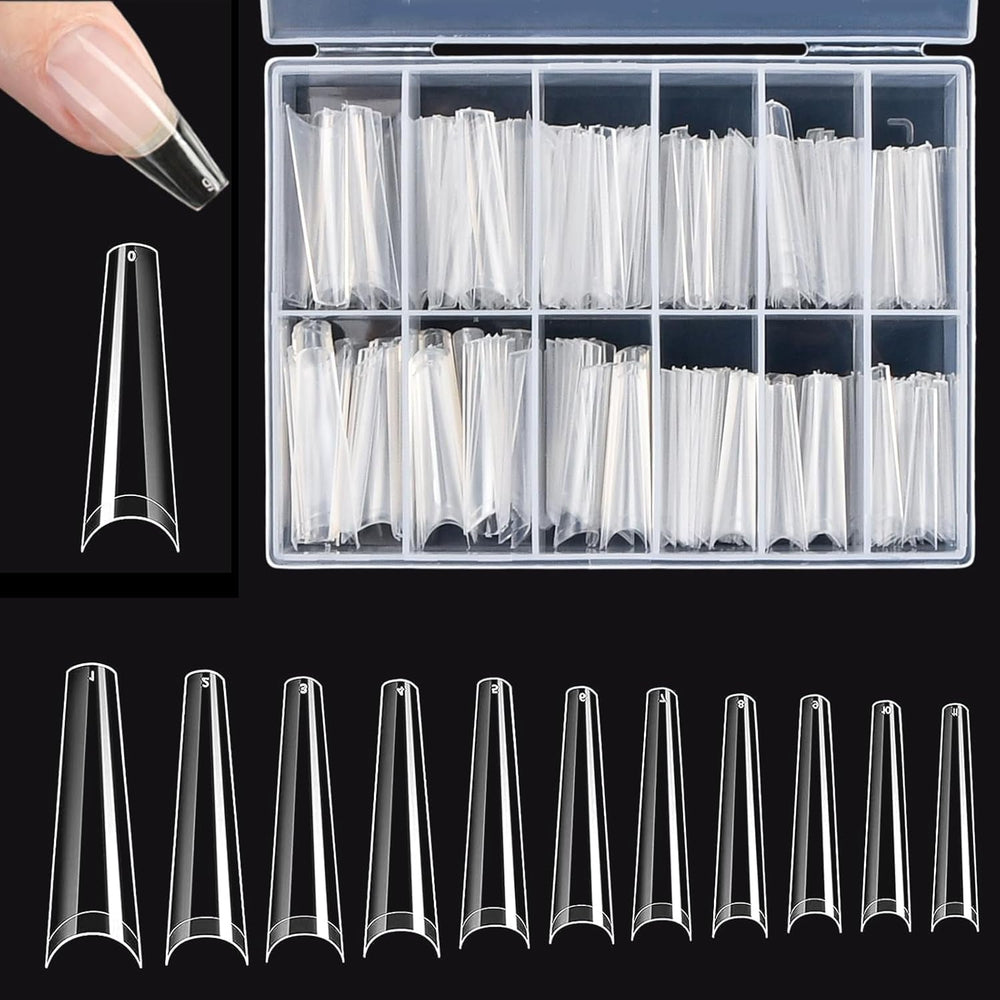 Faux Ongles Transparents Extra Longs 240 Pièces Demi-Couverture Faux Ongles Carrés Droits Faux Ongles Extensions d'Ongles Français pour Salons de Manucure et DIY Nail Art