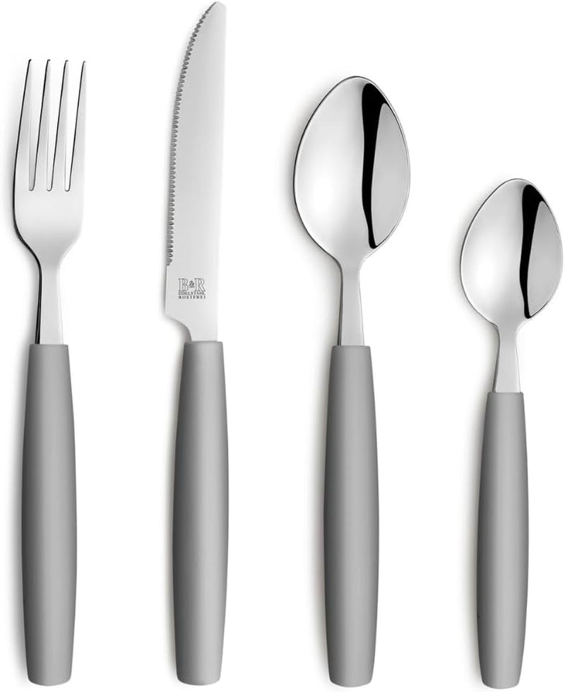 Beckmann & Rommerskirchen 2515 VALOA Besteck Set 4 Personnes | 16-Teilig | Pétrole | Spülmaschinenfest | Haute police de glace | Essbesteck: 4X Messer, Gabel, Esslöffel, Kaffeelöffel Cuisine Naty Shop Grau