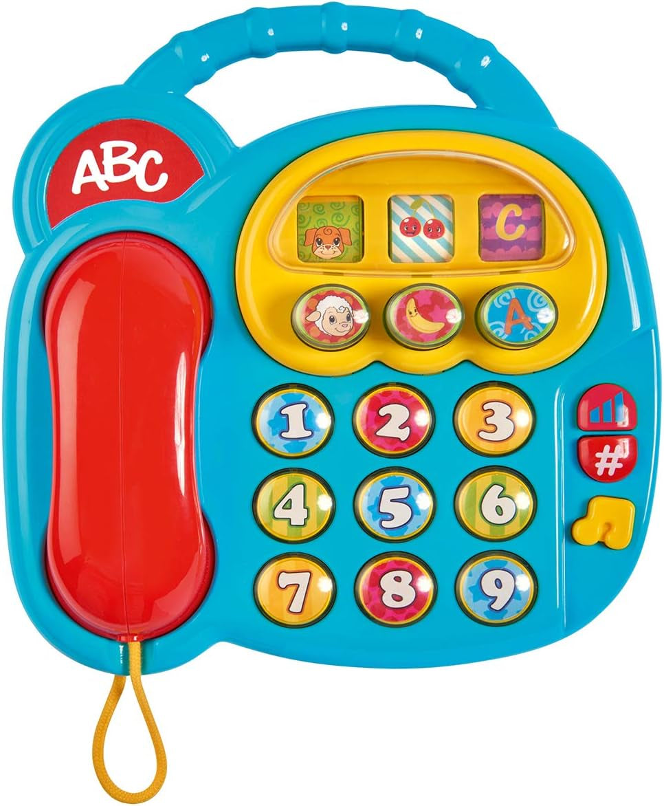 Simba 104010016 - Téléphone couleur ABC, jouet pour bébé, affichage d'images rotatif, chanson, téléphone d'apprentissage, téléphone d'apprentissage, avec différents sons, 20 cm, motricité, pour les tout-petits, à partir de 6 mois Jouets pour bébés Naty Shop