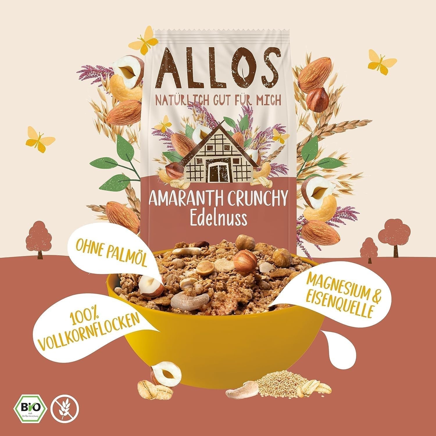 ALLOS Croquant Amarante Nobleuss | Muesli bio Noix Avoine Céréales pour les petites Céréales Naty Shop