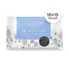 LILLYDOO Baby Feuchttücher Mit 99% Wasser, 10 X 15 Stück (150 Feuchttücher), 100% Plastikfreies Tuch, Ohne Parfüme & Mild Wie Watte Und Wasser (FSC Mix) Lingettes humides pour bébé Naty Shop