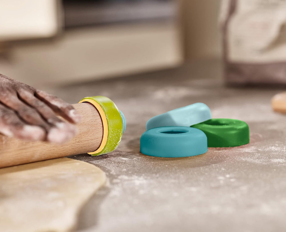 Joseph Joseph Rouleau à Pâtisserie Duo avec Épaisseur de Pâte Ajustable, Rouleau à Pâtisserie et Pâte, Bois de Hêtre, Multicolore, Opale