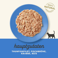 Applaws 100% Natural Nassfutter for Katzen, Thunfischfilet mit Krabben in Brühe - Packung mit 12 x 70g Beuteln