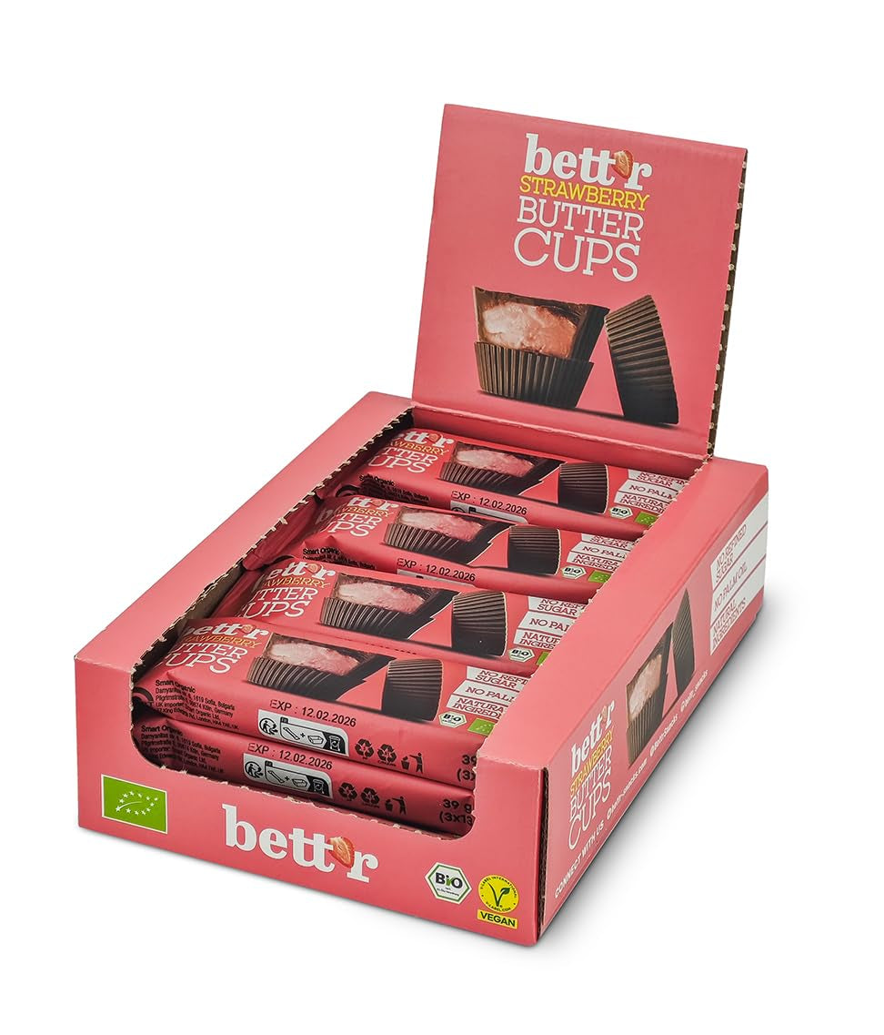 Boutons d'or aux noisettes biologiques sans culpabilité Bett'r. 100% végétalien, sans gluten et sans lactose - 12 x 39 g