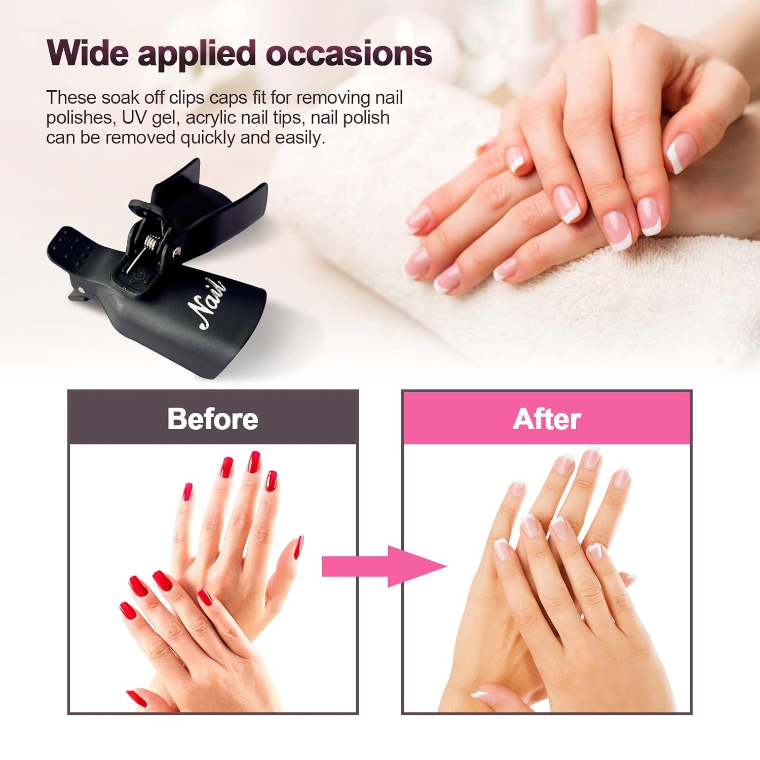 Hanyousheng Pinces à ongles, Clips à ongles, 10 pièces Noir Pinces à ongles, Pinces à ongles, Nails Art Gel Cap, Soak Off Clip Cap UV Gel Poliermittel Entferner Wrap Nail Tool