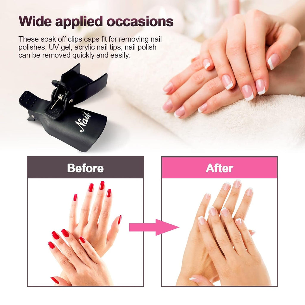 Hanyousheng Nagellackentferner Clips, Nagel Clips,10 Stück Schwarz Nagelclips, Nagel Klammer, Nails Art ​Gel Cap, Soak off Clip Cap UV Gel Poliermittel Entferner Wrap Nail Tool