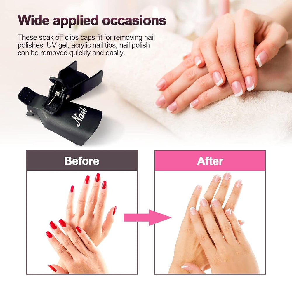 Hanyousheng Pinces à ongles, Clips à ongles, 10 pièces Noir Pinces à ongles, Pinces à ongles, Nails Art Gel Cap, Soak Off Clip Cap UV Gel Poliermittel Entferner Wrap Nail Tool