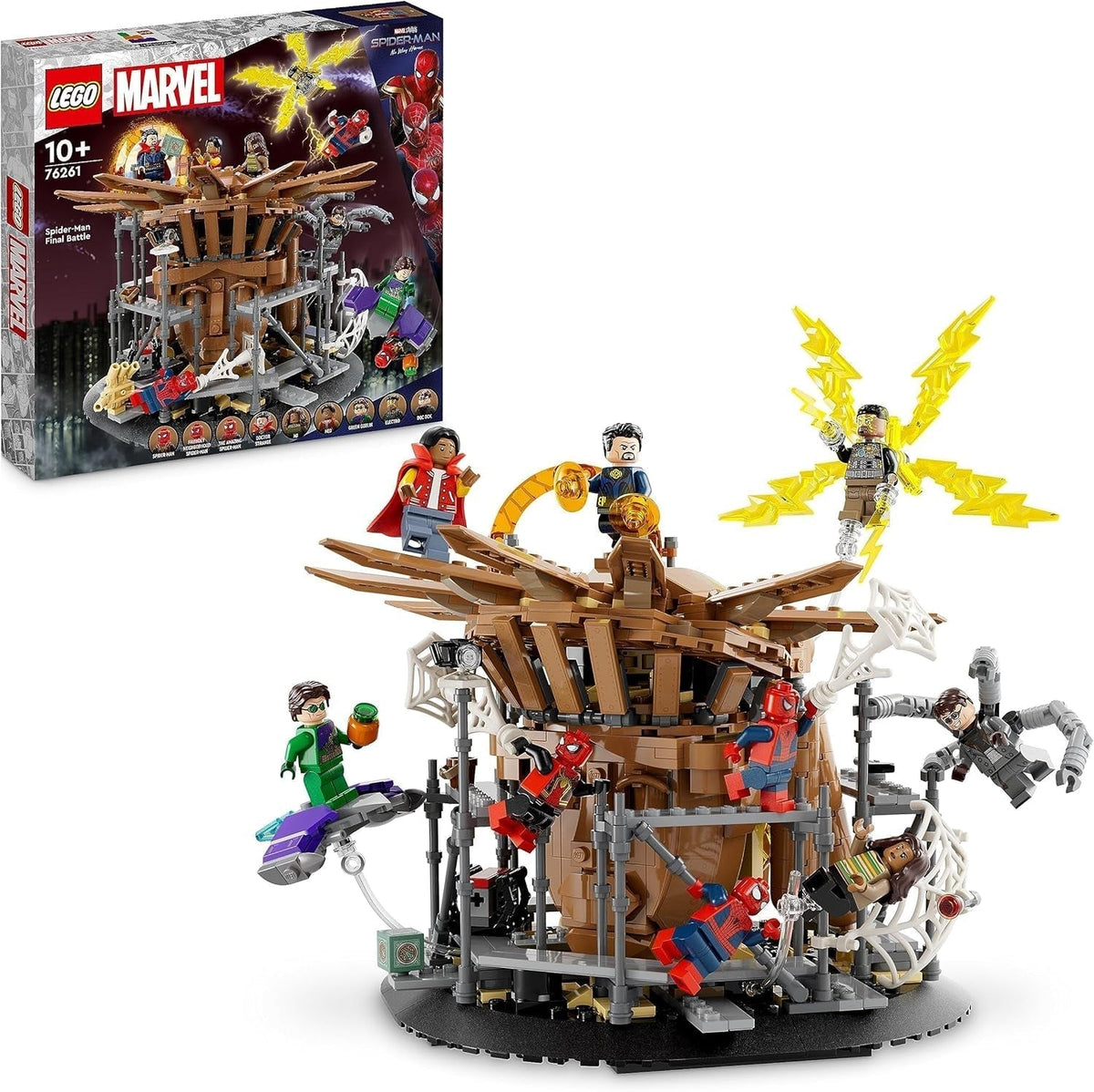 LEGO 76261 Marvel Spider-Man's Big Showdown, Spider-Man : No Way Home, ensemble avec 3 figurines Peter Parker plus Green Goblin, Electro, Sandman, Ned, Doctor Strange et MJ, modèle à collectionner Jeux de construction Besuche den LEGO-Store Single