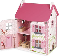 Janod Mademoiselle Maison de poupée en bois à 3 étages avec 11 accessoires, réplique de jouet, développe l'imagination, à partir de 3 ans, J06581