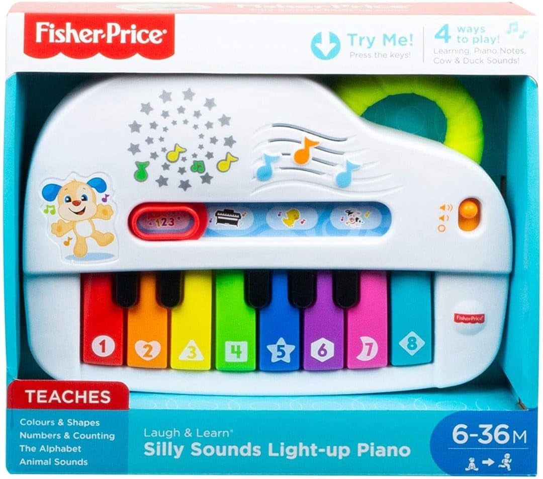 Fisher-Price Premier clavier pour bébé - piano jouet portable avec 4 options de lecture, chansons, lumières et sons, apprentissage ludique, version : UK-anglais , GFK04 Baby Toys Naty Shop